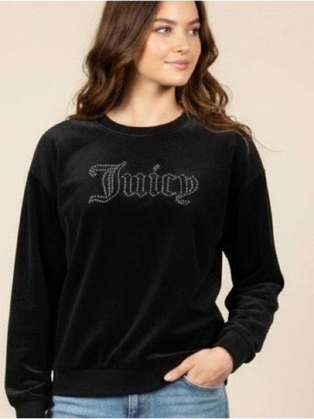 Juicy Couture Black Velour Rhinestone Logo Pullover